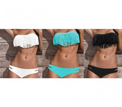 Maillot de bain avec bandeau à frange rembourrage amovible Bikini de mer push-up
