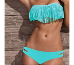 Maillot de bain avec bandeau à frange rembourrage amovible Bikini de mer push-up