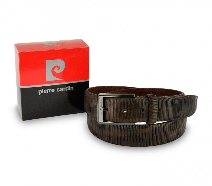 Ceinture homme 8013 en vrai cuir PIERRE CARDIN marron et noire boucle avec logo