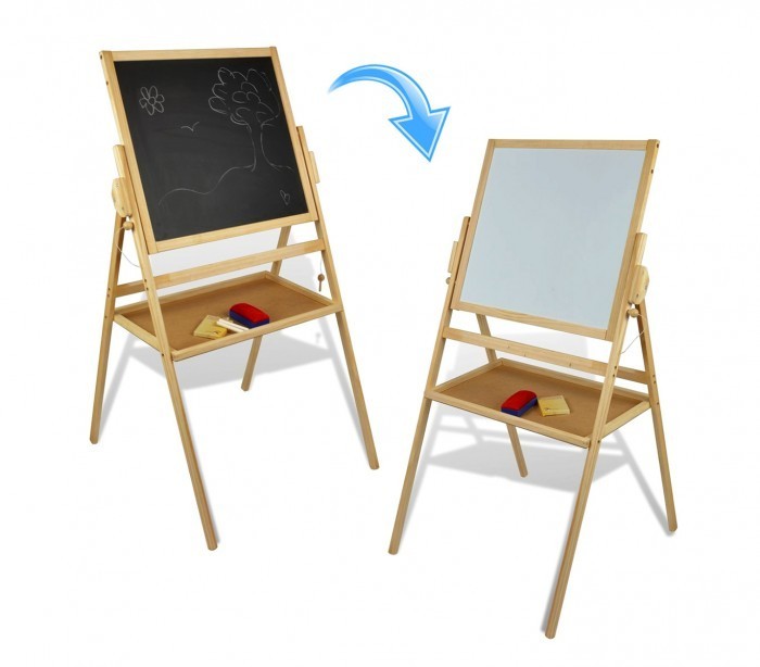 36847 Tableau noir réversible en bois 2 en 1 avec craie et effaceur 50x45x110 cm