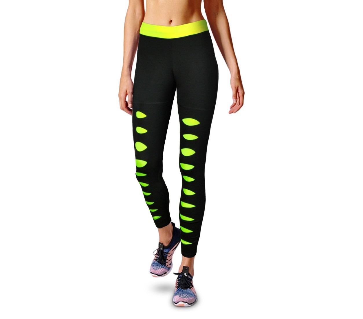 Leggings de sport KZ-311 pour les femmes avec des déchirure et des détails fluo 