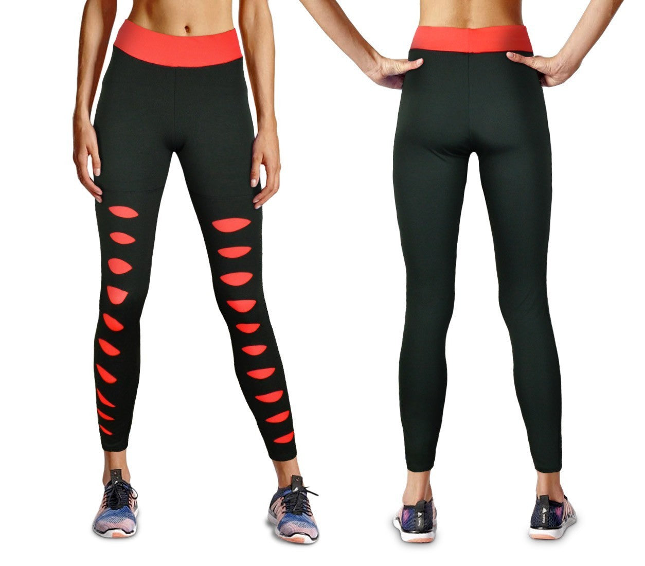 Leggings de sport KZ-311 pour les femmes avec des déchirure et des détails fluo 