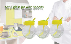 Set 3 récipients/ boite alimentaire en verre 6x8x9cm avec couvercle et cuillère