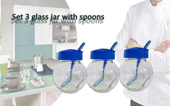 Set 3 récipients/ boite alimentaire en verre 6x8x9cm avec couvercle et cuillère