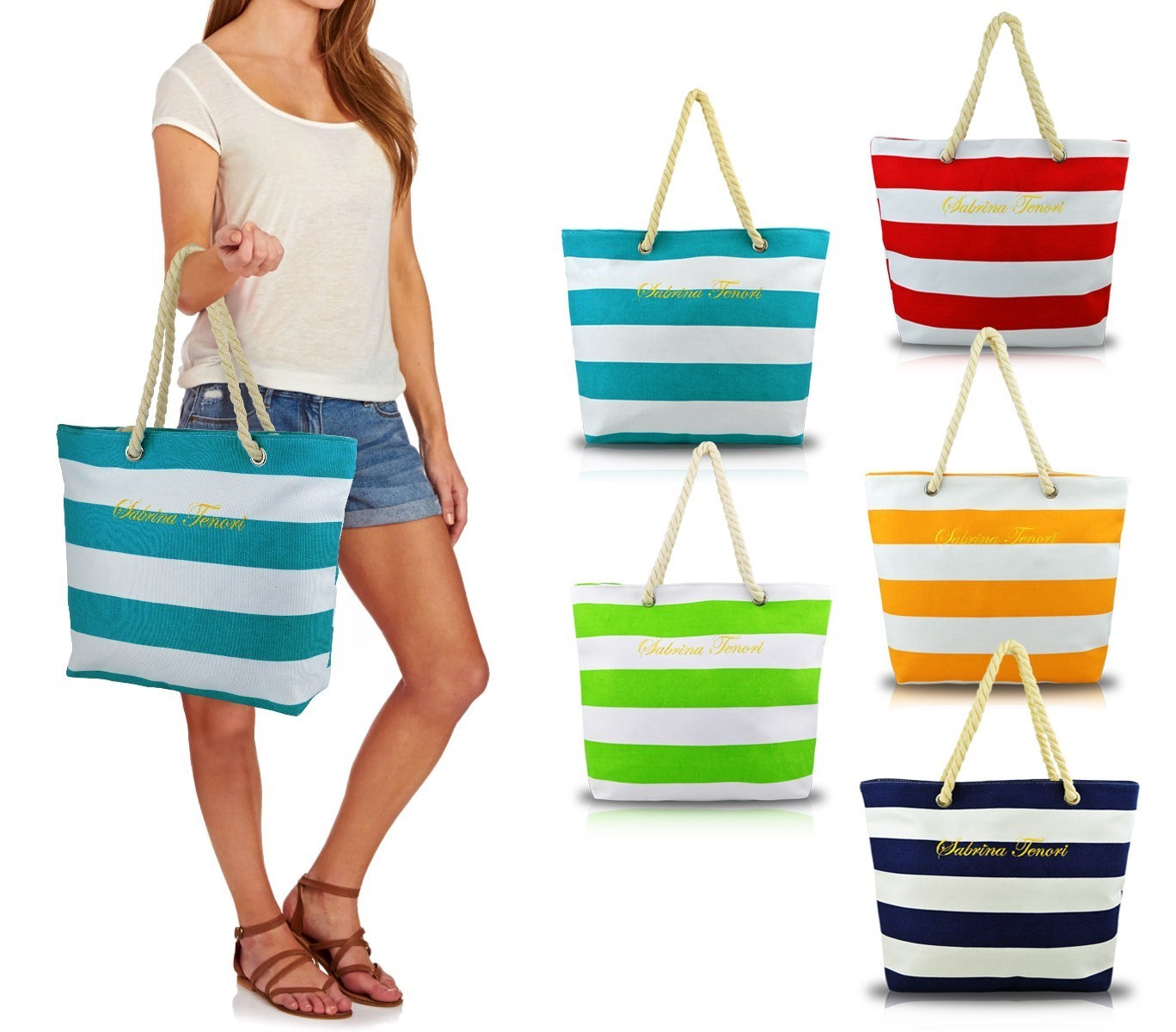 Sac de plage SABRINA modèle Marinaro en tissu avec des poignées en corde