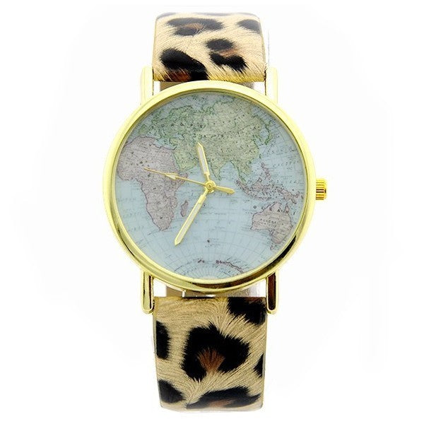 Montre Vintage quartz analogique design rétro - motif globe terrestre