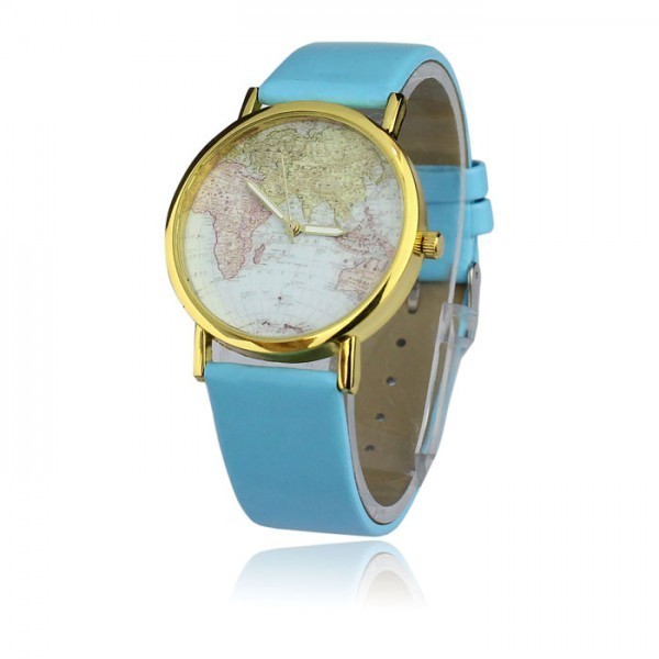 Montre Vintage quartz analogique design rétro - motif globe terrestre