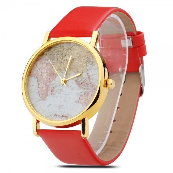 Montre Vintage quartz analogique design rétro - motif globe terrestre