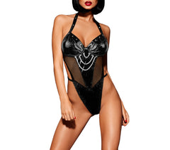 Body sexy échancré avec string art. 028E Mod. NATASHA avec clous et chaîne