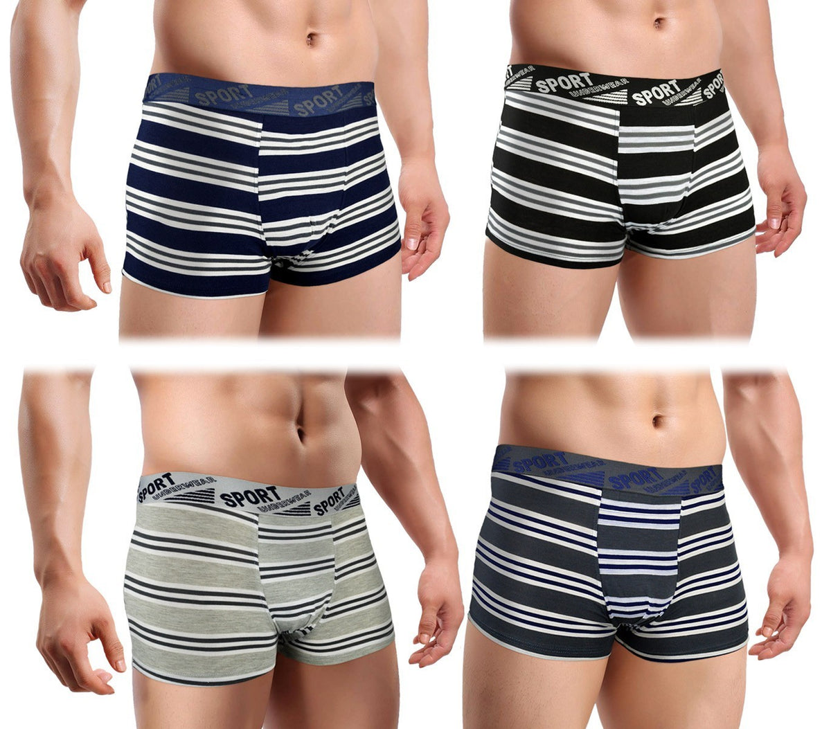 B104 Pack de 12 boxers hommes Huston en coton avec rayures fantaisies