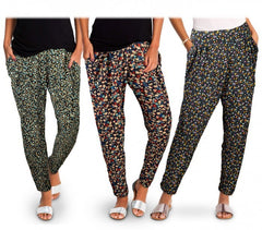 TG08-11 Pack de 3 pantalons sarouel pour femmes ass. FLOREAL fantaisie florale