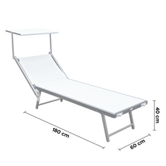 Lettino Prendisole LUXURIOUS Parasole Alluminio Schienale Reclinabile 180X60X40