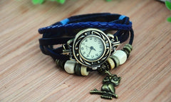 Montre analogique- bracelet en cuir - hibou