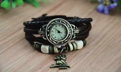 Montre analogique- bracelet en cuir - hibou