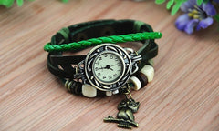 Montre analogique- bracelet en cuir - hibou