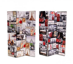 Paravent séparateur 05975 Double modèle Londres Paris en toile sur bois 120x180