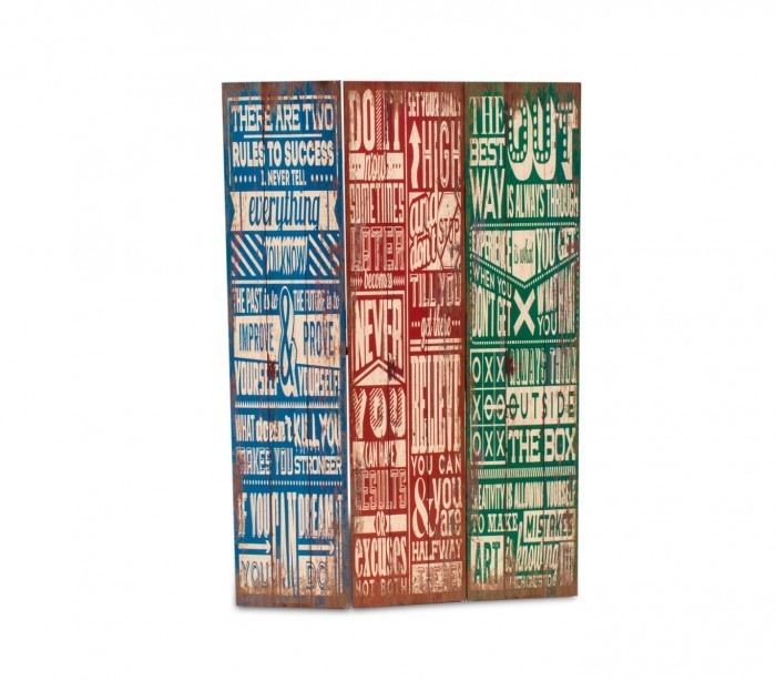 Paravent 05979 modèle Vintage en toile sur bois 120 x 180 cm trois panneaux