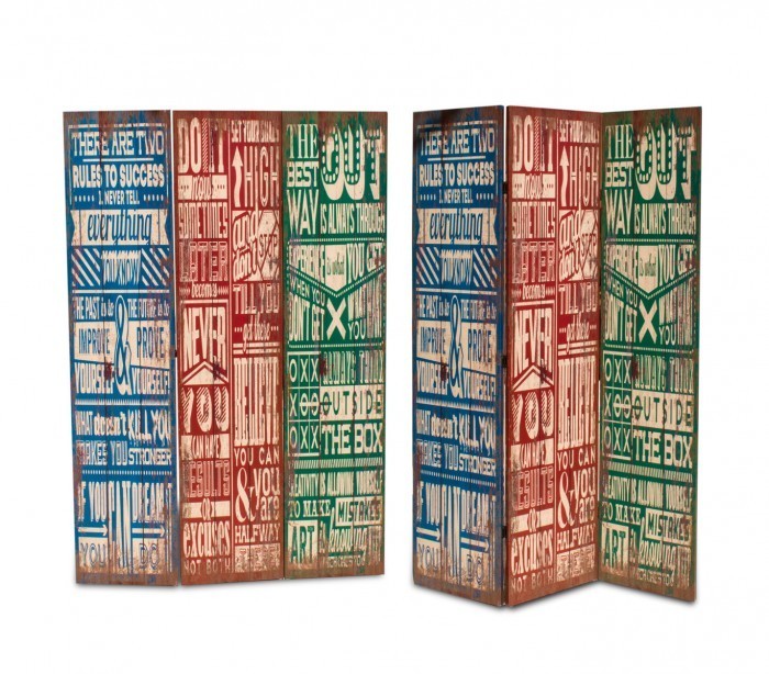 Paravent 05979 modèle Vintage en toile sur bois 120 x 180 cm trois panneaux