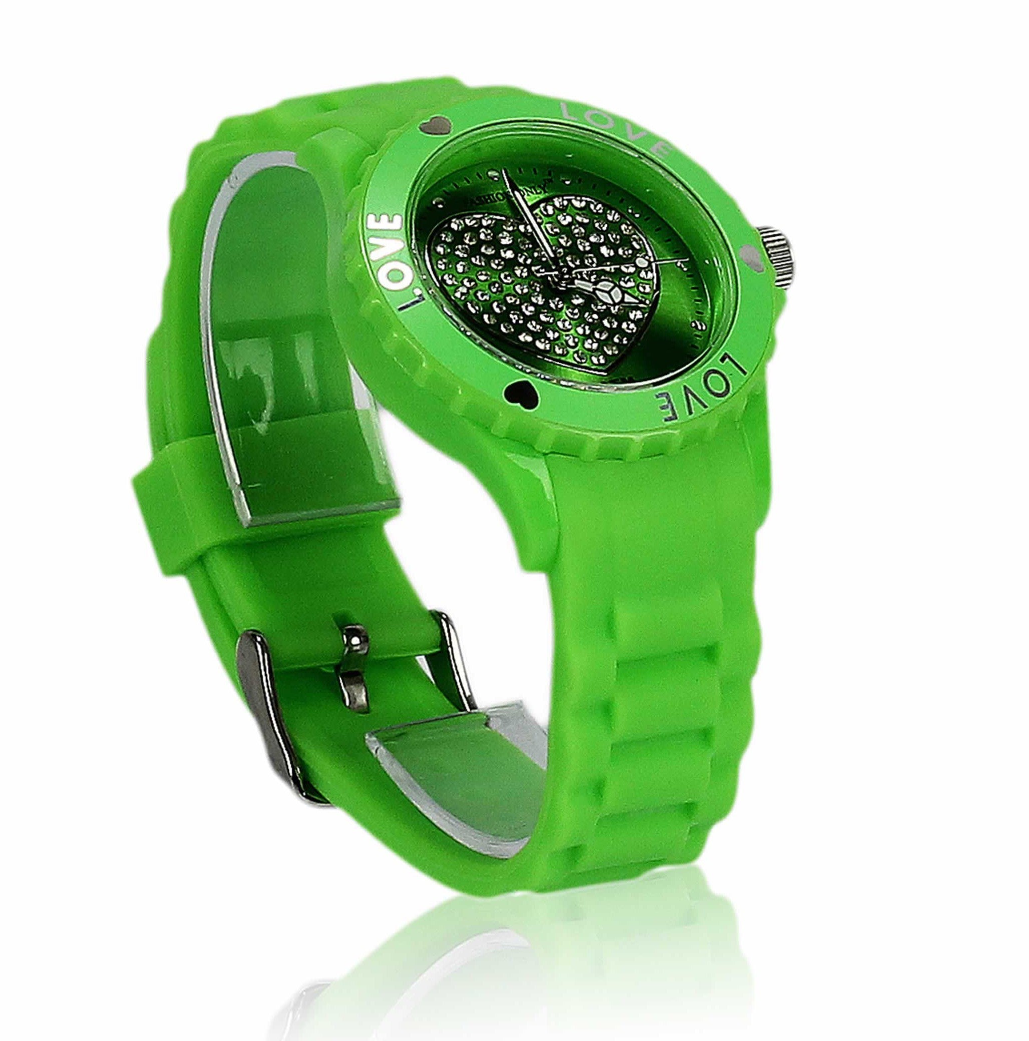 Montre femme  "Colors of Love" cadre lumineux avec coeur et bracelet en silicone