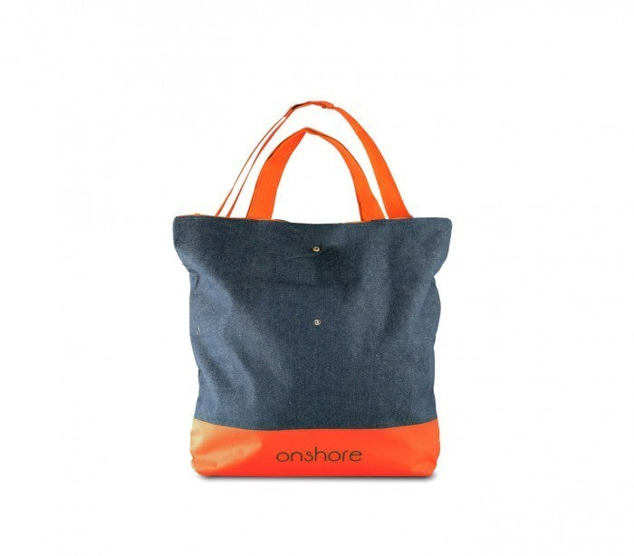 382516 Sac de plage ONSHORE en jean double poignée avec détails fluo