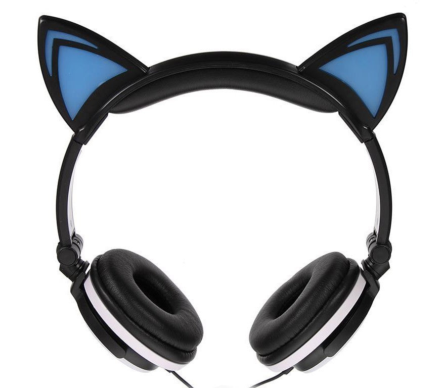 4395 Casque audio oreilles de chat avec LED clignotant ou fixe câble 1,5 mt