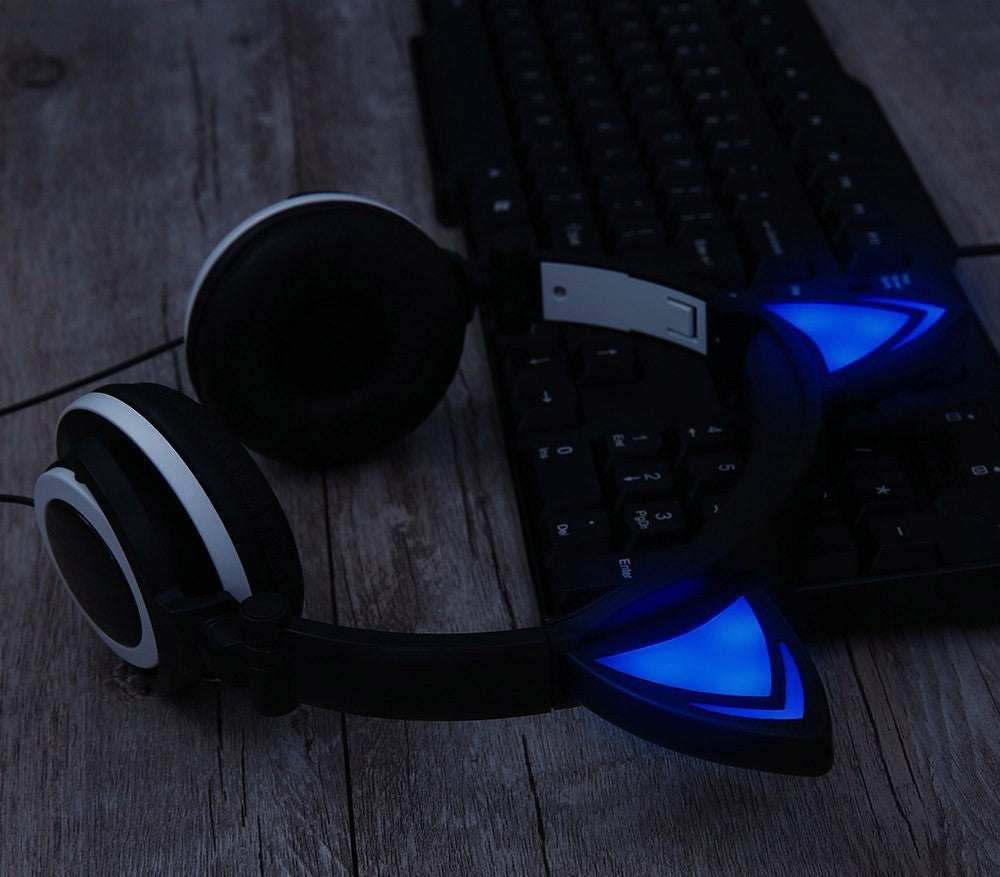 4395 Casque audio oreilles de chat avec LED clignotant ou fixe câble 1,5 mt