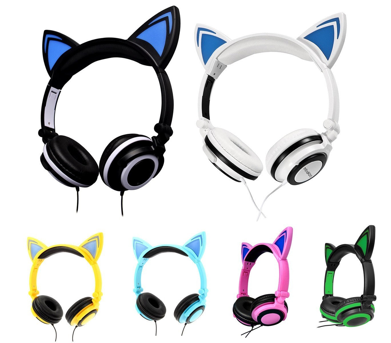 4395 Casque audio oreilles de chat avec LED clignotant ou fixe câble 1,5 mt