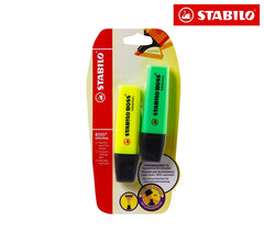 B-10428 Lot de 2 surligneurs Boss Stabilo trait de 2 à 5 mm jaune et vert