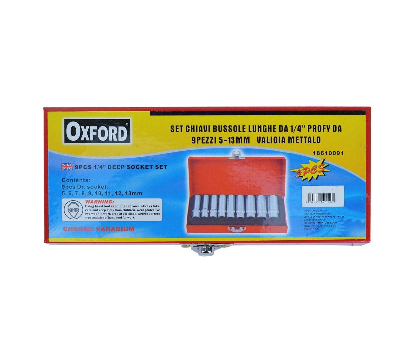 Coffret de 9 douilles en acier chrome vanadium de 5-13 mm marque OXFORD