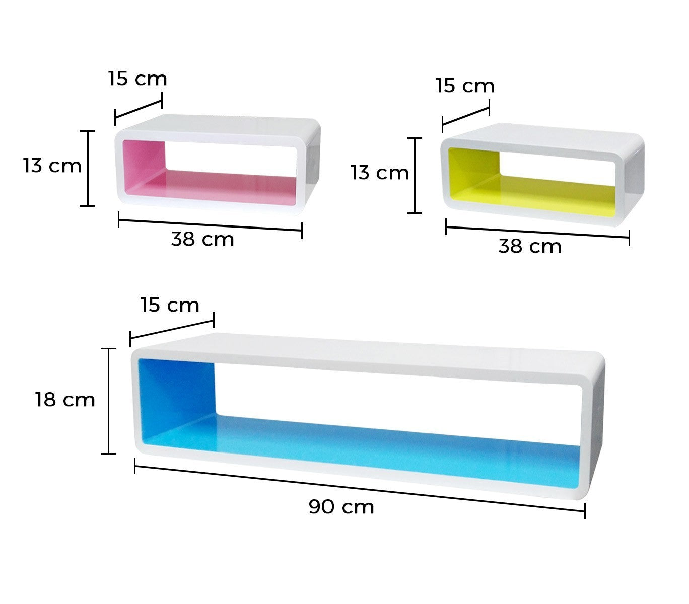 Set de 3 étagères murales rectangulaires design mesures différentes laquées
