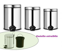 Set de 3 poubelles de cuisine à pédale 3 - 5 - 12 lt en inox poli