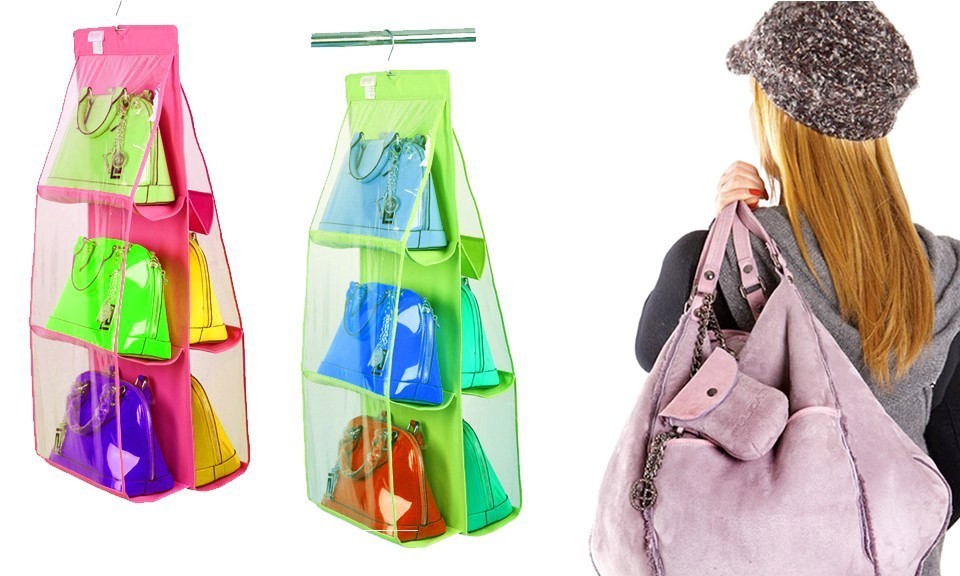Organisateur de sacs à main qui s'accroche à la penderie placard avec 6 poches