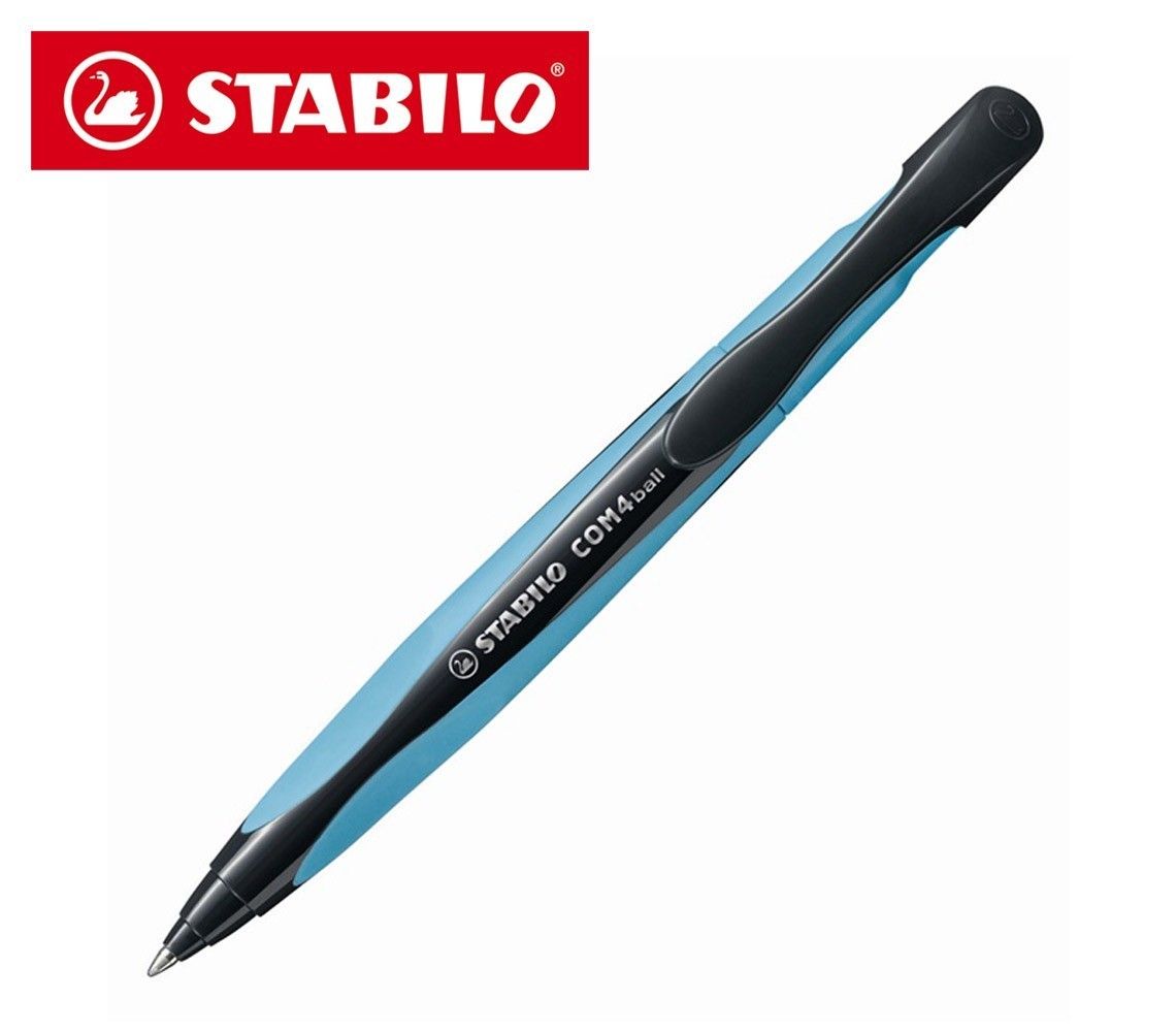 Lot de 10 stylos à bille rétractable STABILO modèle COM4ball en bleu ou noir 