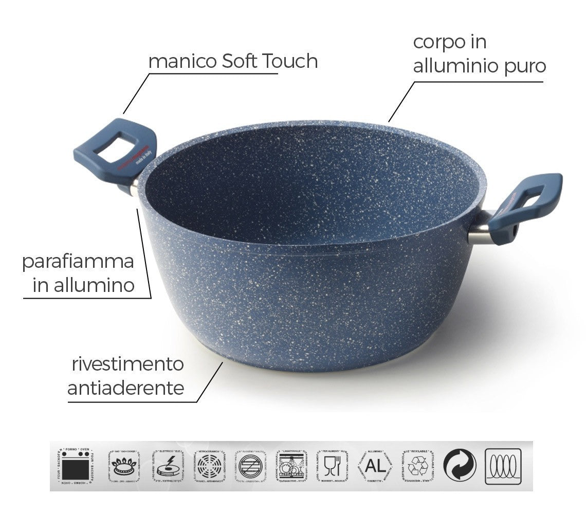 Casserole anti-adhésive avec deux poignées 26 cm Accademia Mugnano GRANITO BLU