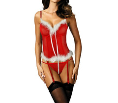 C1003 Ensemble de lingerie sexy guêpière avec plumes et string QUEEN 2 couleurs