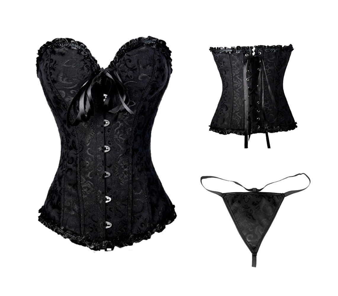 Ensemble de lingerie sexy pour femme corset et string en 3 couleurs
