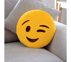 557316 Coussin décoratif émoticône motif tête clin d'œil jaune 34 cm ø