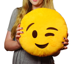 557316 Coussin décoratif émoticône motif tête clin d'œil jaune 34 cm ø