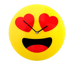 79/3232 Horloge murale en verre émoticône avec les yeux en cœurs 30 cm ø