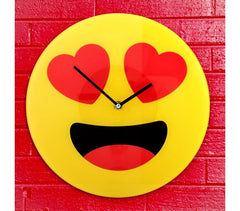 79/3232 Horloge murale en verre émoticône avec les yeux en cœurs 30 cm ø