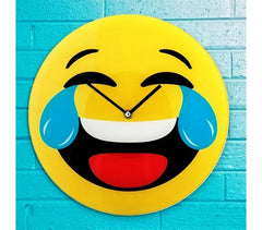 79/3230 Horloge murale en verre émoticône tête qui pleure de rire 30 cm ø