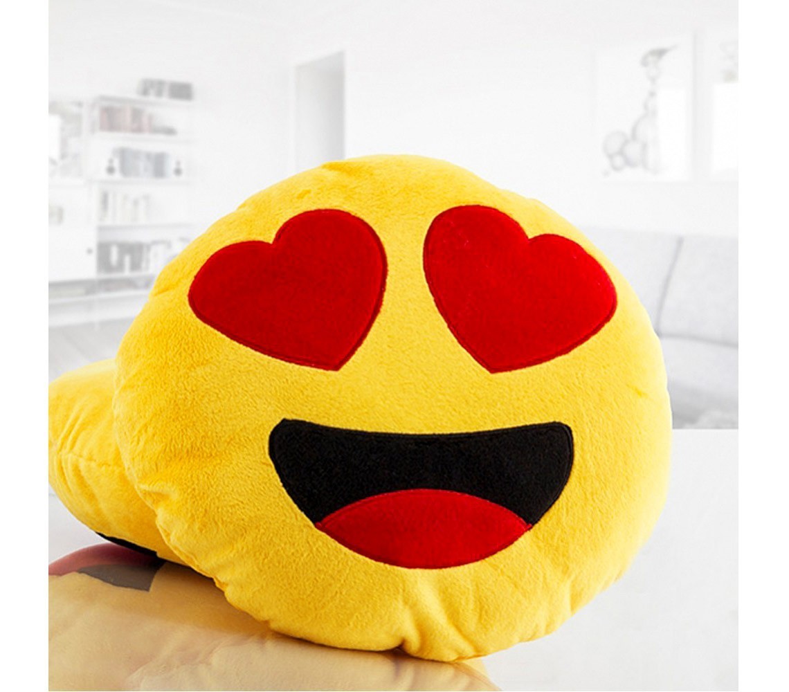 621038 Coussin décoratif émoticône motif Les yeux en cœurs 30 cm ø