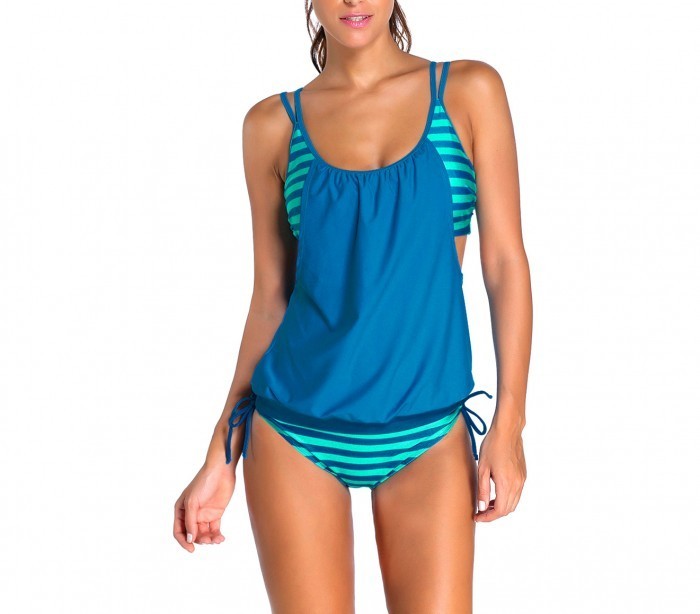 3913 Maillot de bain rayé pour femme mod. TANKINI débardeur uni du S au XL