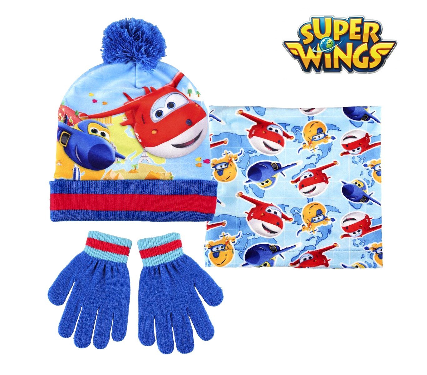 2200002443 Set d'hiver 3 pièces pour enfant SUPER WINGS écharpe bonnet et gants