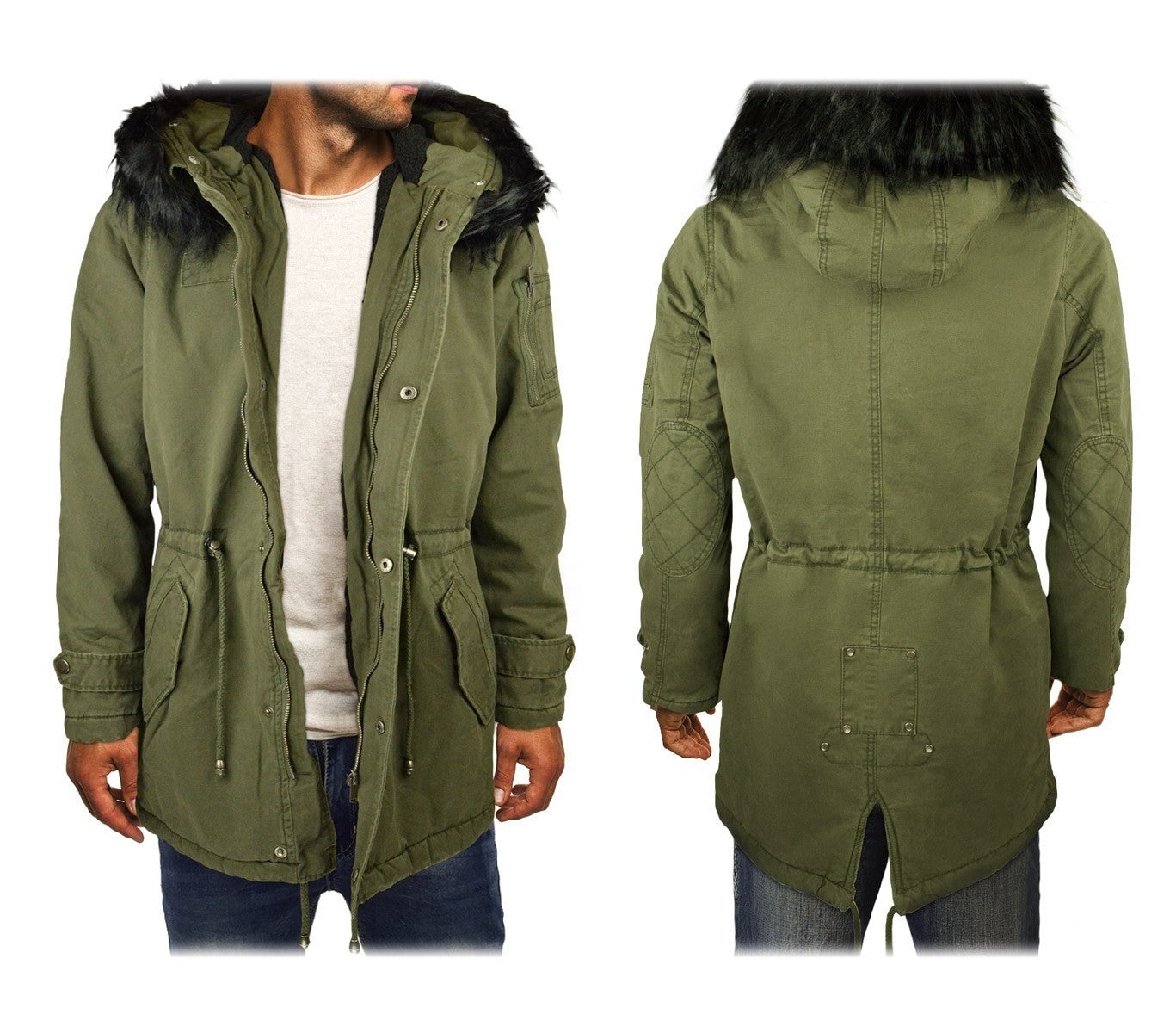 D-235 Parka kaki à capuche pour homme Z-DESIGN modèle Revange fausse fourrure