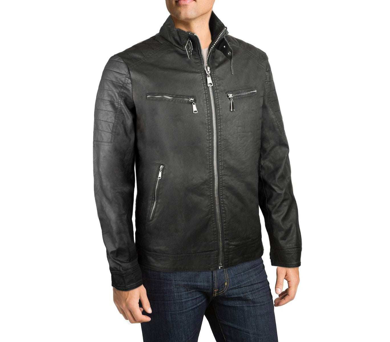 L-180 Veste NEW BRAMS en imitation cuir pour homme modèle JASS noir slim fit