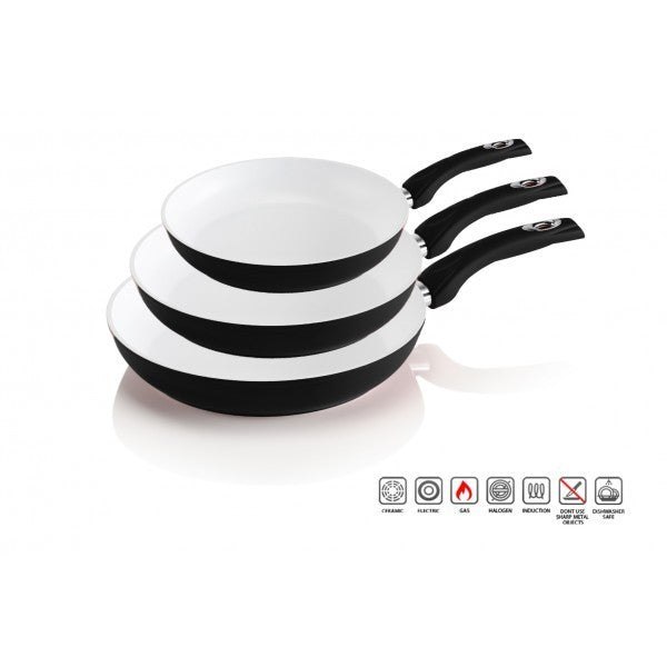 Lot de 3 poéles en céramique antibactériens plusieurs couleurs 20 - 24 - 28 cm