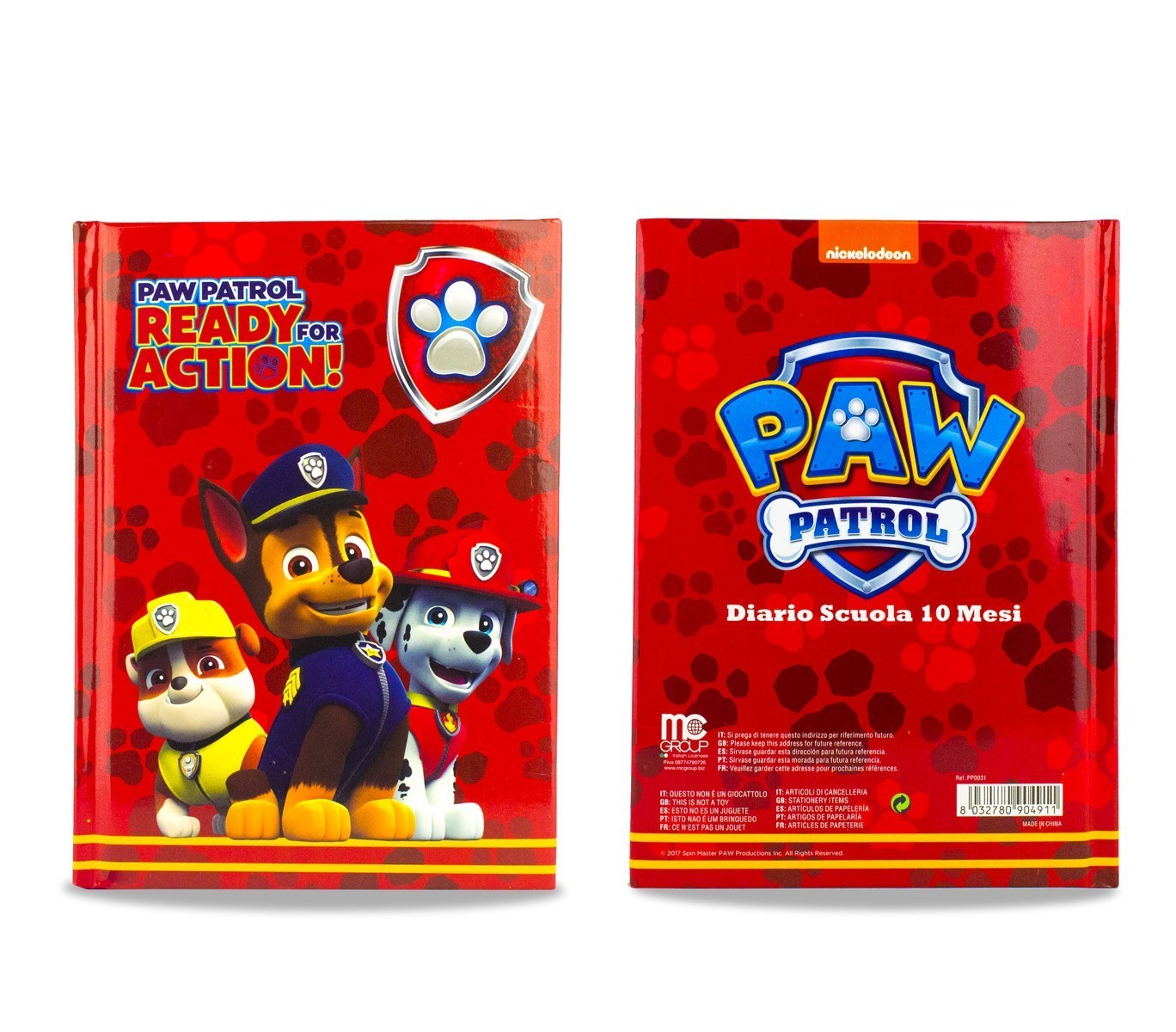 904911 Agenda scolaire 10 mois caractère LA PAT' PATROUILLE ready for action
