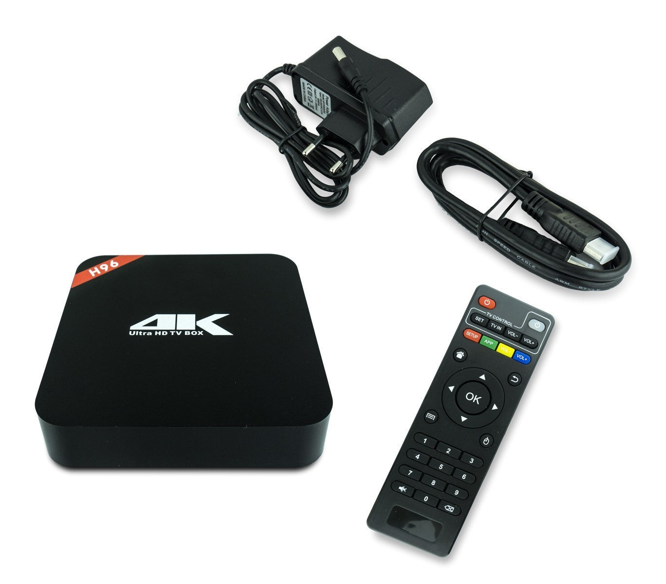 H96 4K HD Smart Box TV Android 5.1 64 Bit avec télécommande et câble HDMI inclus