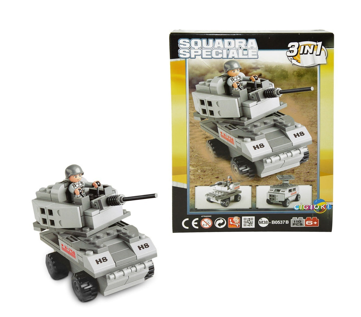 340660 Playset de briques de construction Carro armato 3 EN 1 CIGIOKI 110 pcs